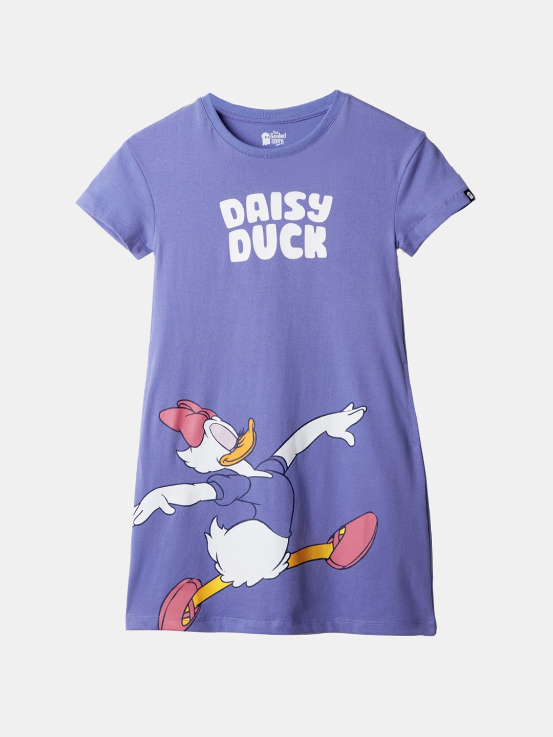 

The Souled Store Girls Daisy Duck Printed Pure Cotton T-shirt Dress, Blue