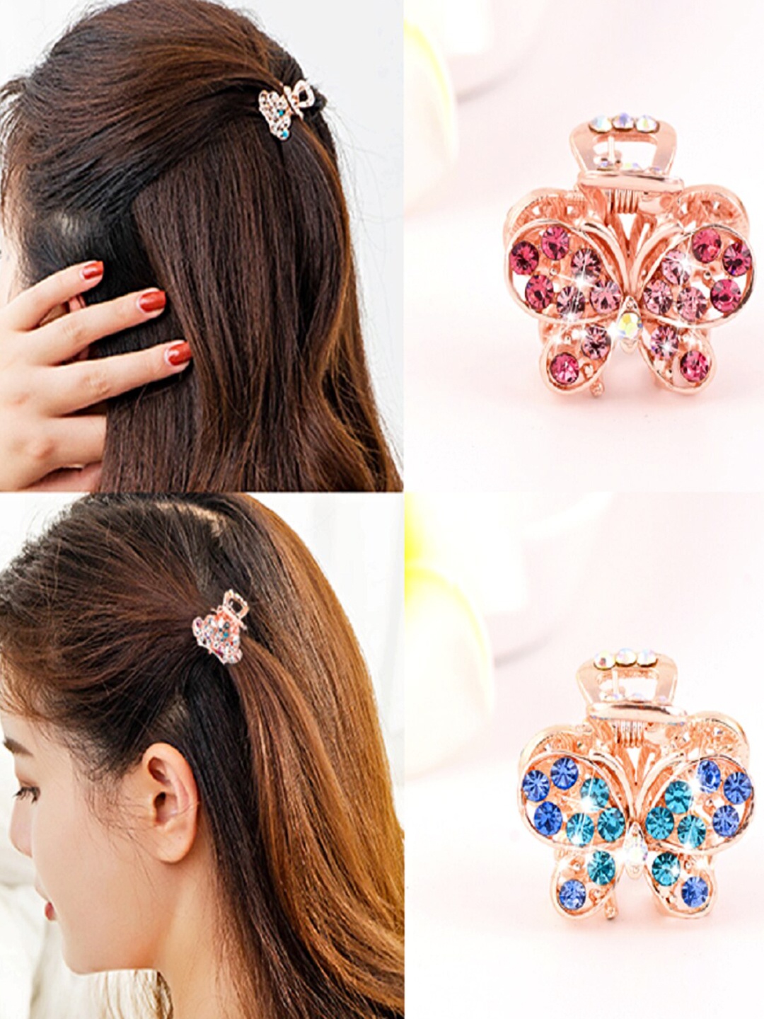 

Proplady Women Set of 2 Embellished Claw Clip, Rose gold