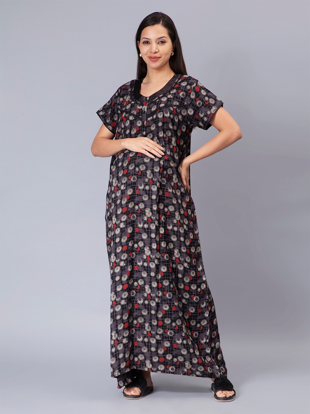 

NIGHTSPREE Floral Printed Maxi Nightdress, Black