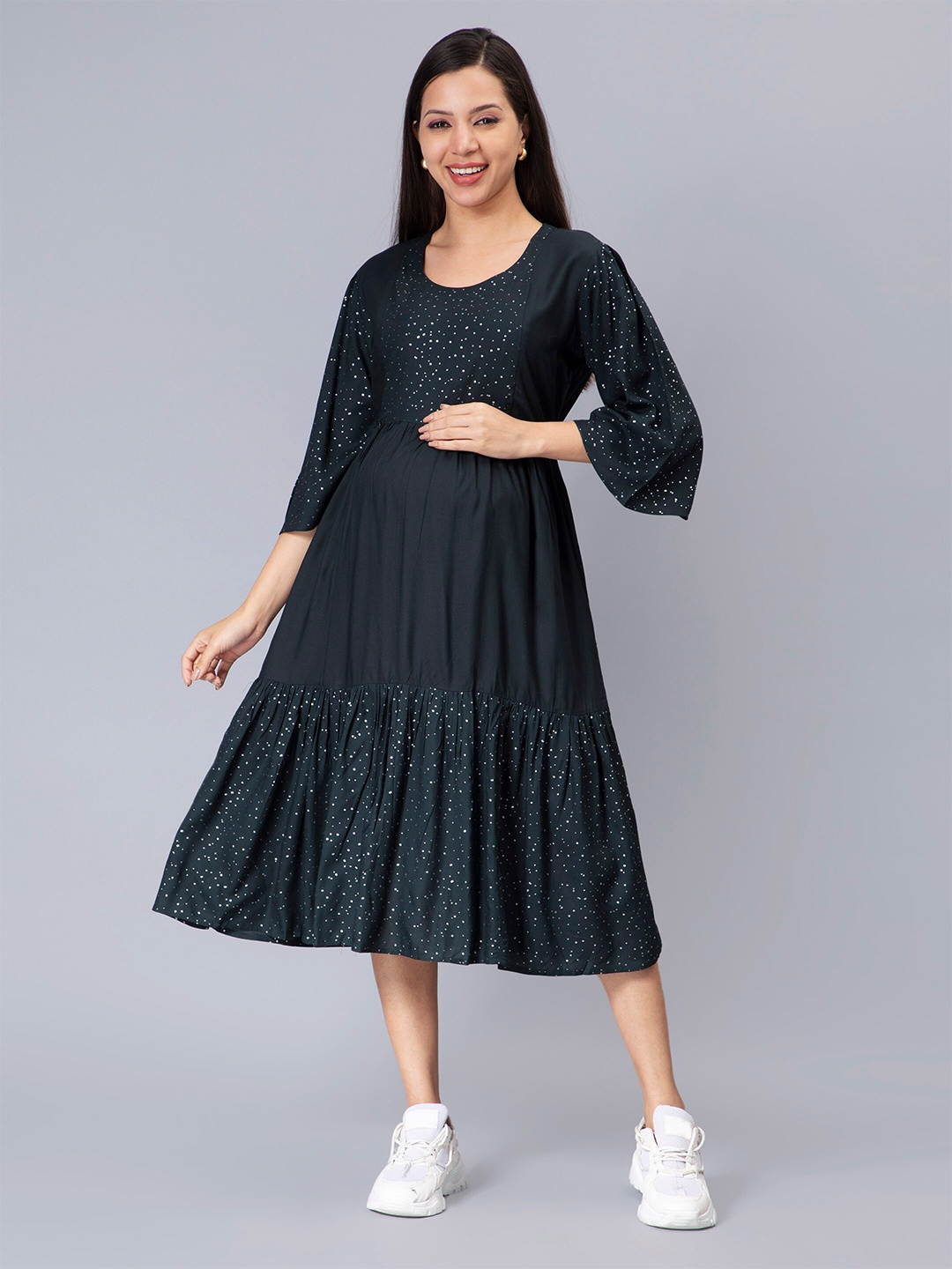 

NIGHTSPREE Printed Maternity Cotton Midi Dress, Green