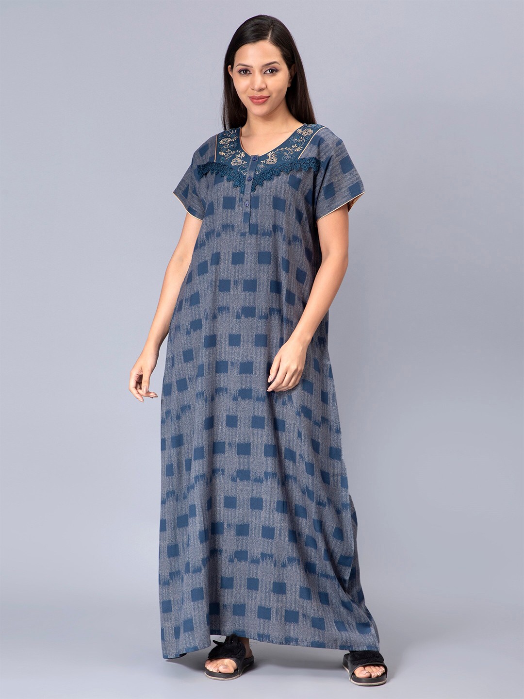 

NIGHTSPREE Geometric Printed Maxi Nightdress, Blue