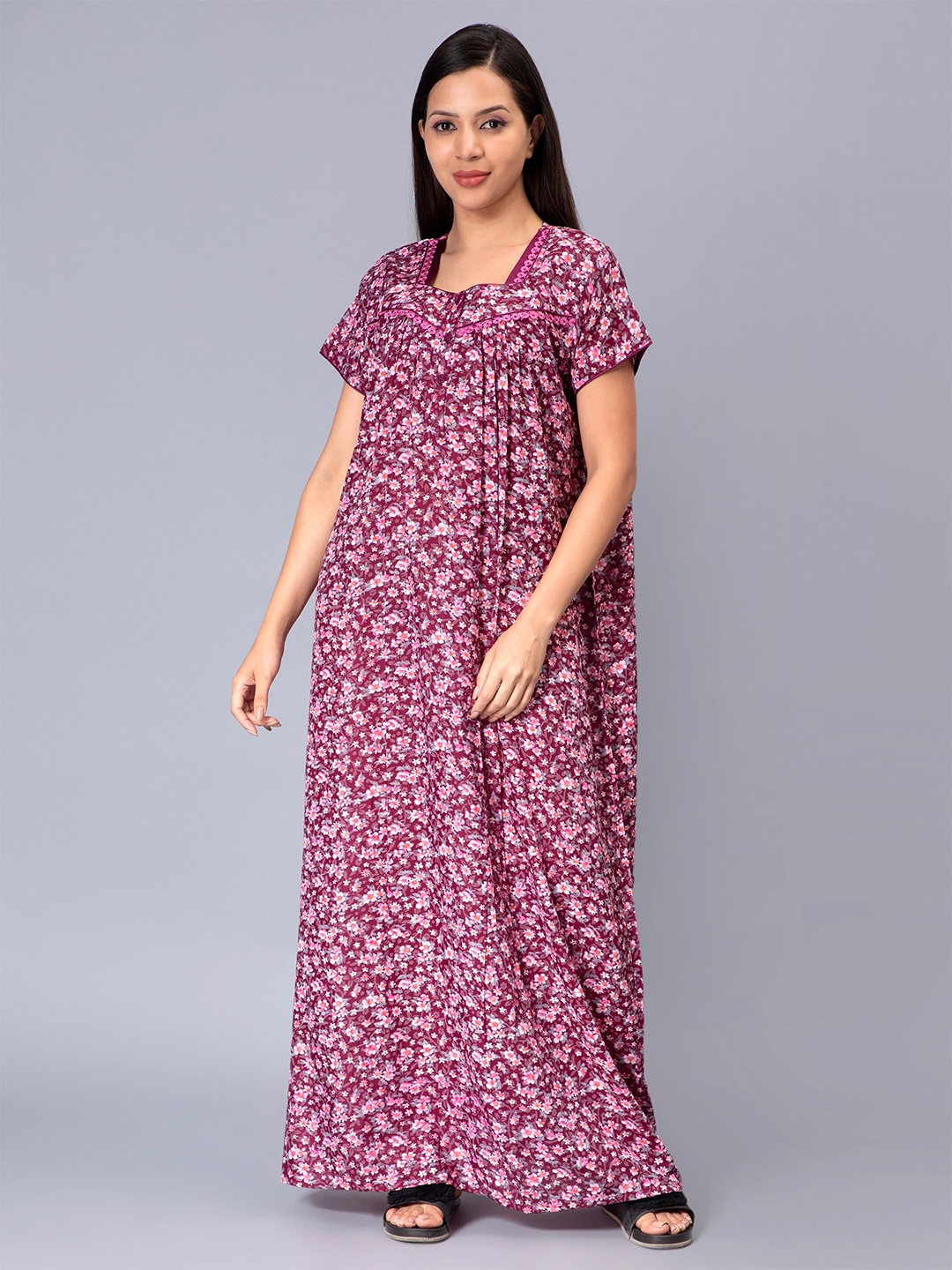 

NIGHTSPREE Floral Printed Pure Cotton Maxi Nightdress, Pink