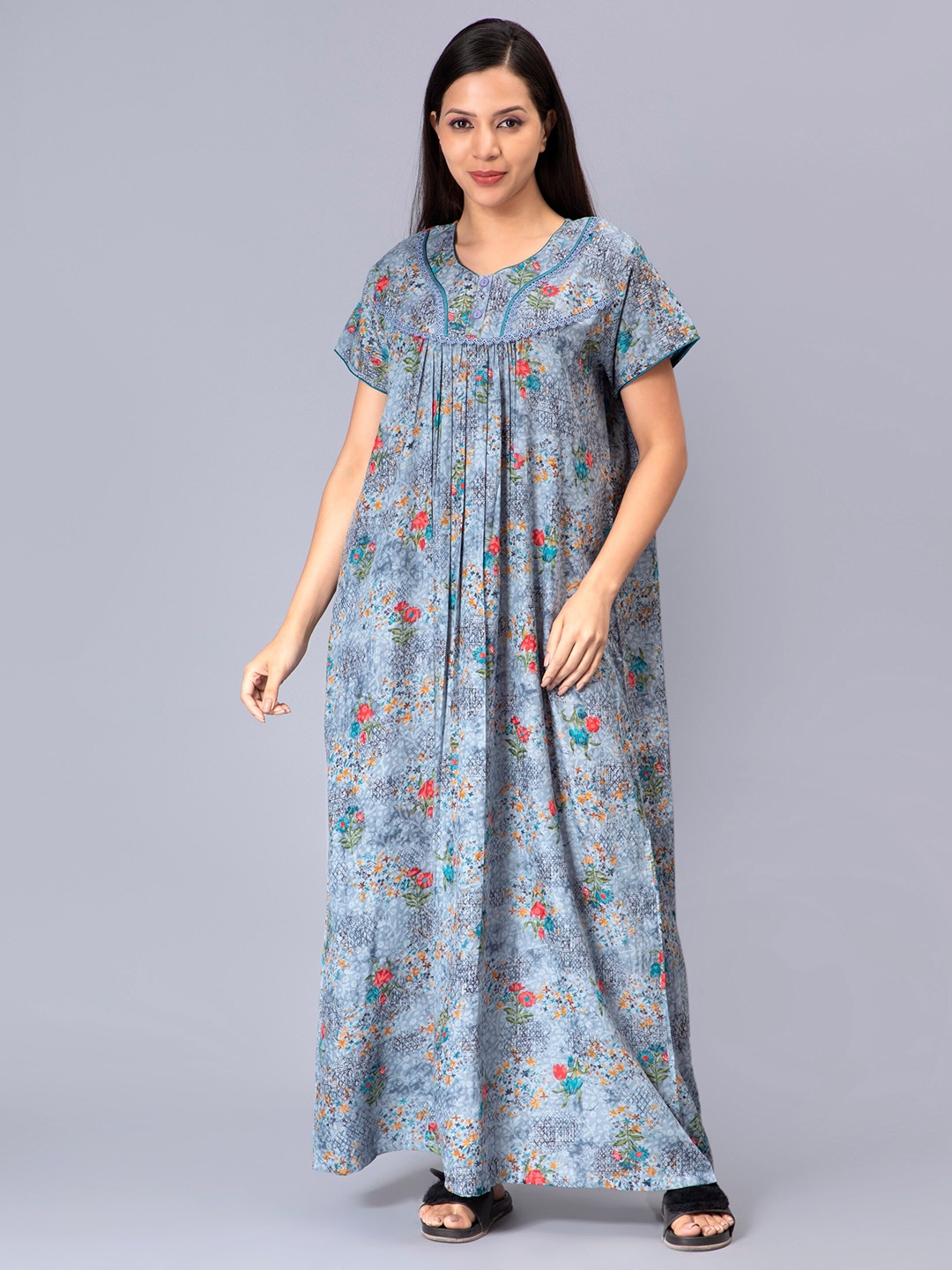 

NIGHTSPREE Floral Printed Maxi Nightdress, Blue