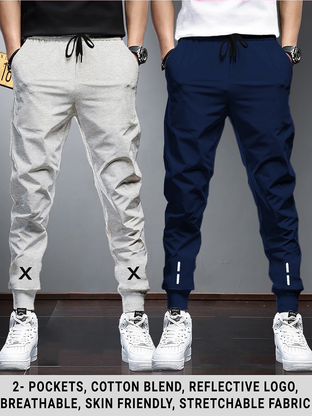 

TRIPR Men Pack Of 2 Cotton Breathable Mid Rise Joggers, Blue