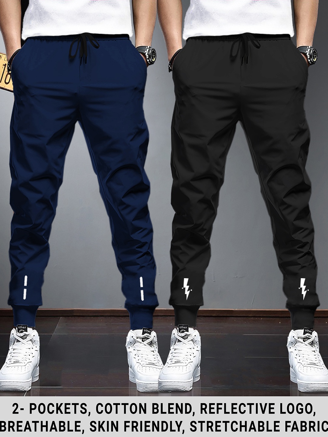 

TRIPR Men Pack Of 2 Breathable Mid Rise Joggers, Blue