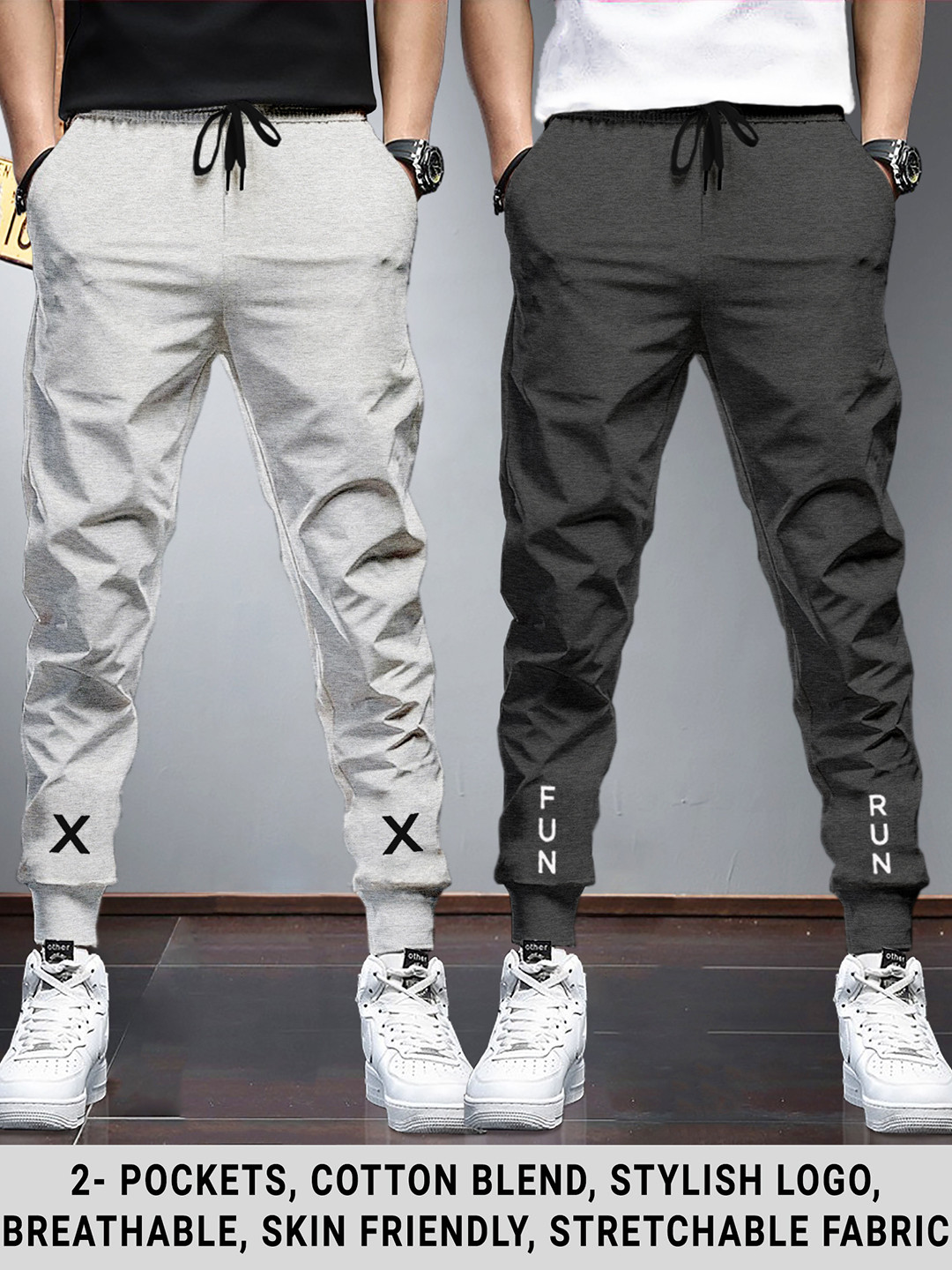 

TRIPR Men Pack Of 2 Breathable Mid Rise Joggers, Grey