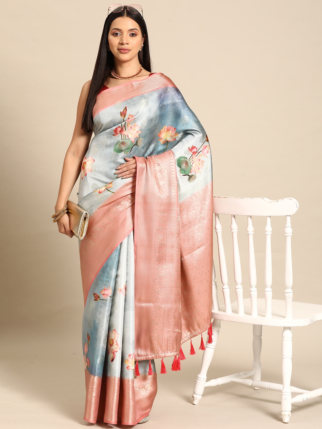 

Silk Land Floral Zari Kanjeevaram Saree, Multi