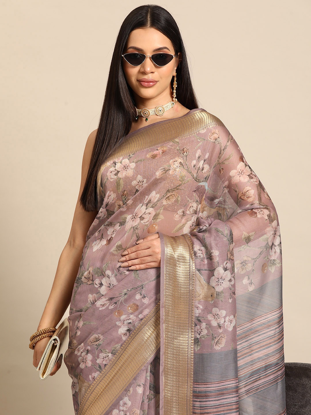 

Silk Land Kalamkari Zari Chanderi Saree, Multi