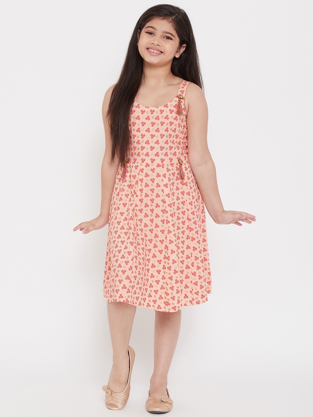 

KYDZI Girls Geometric Printed A-Line Dress, Peach