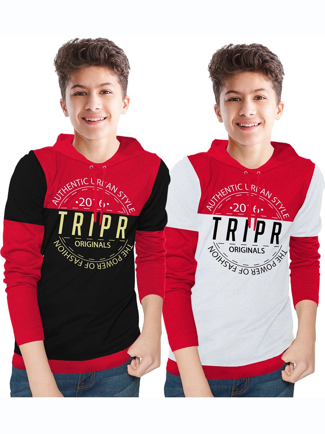 

TRIPR Boys Pack Of 2 Colourblocked Cotton T-Shirt, Red