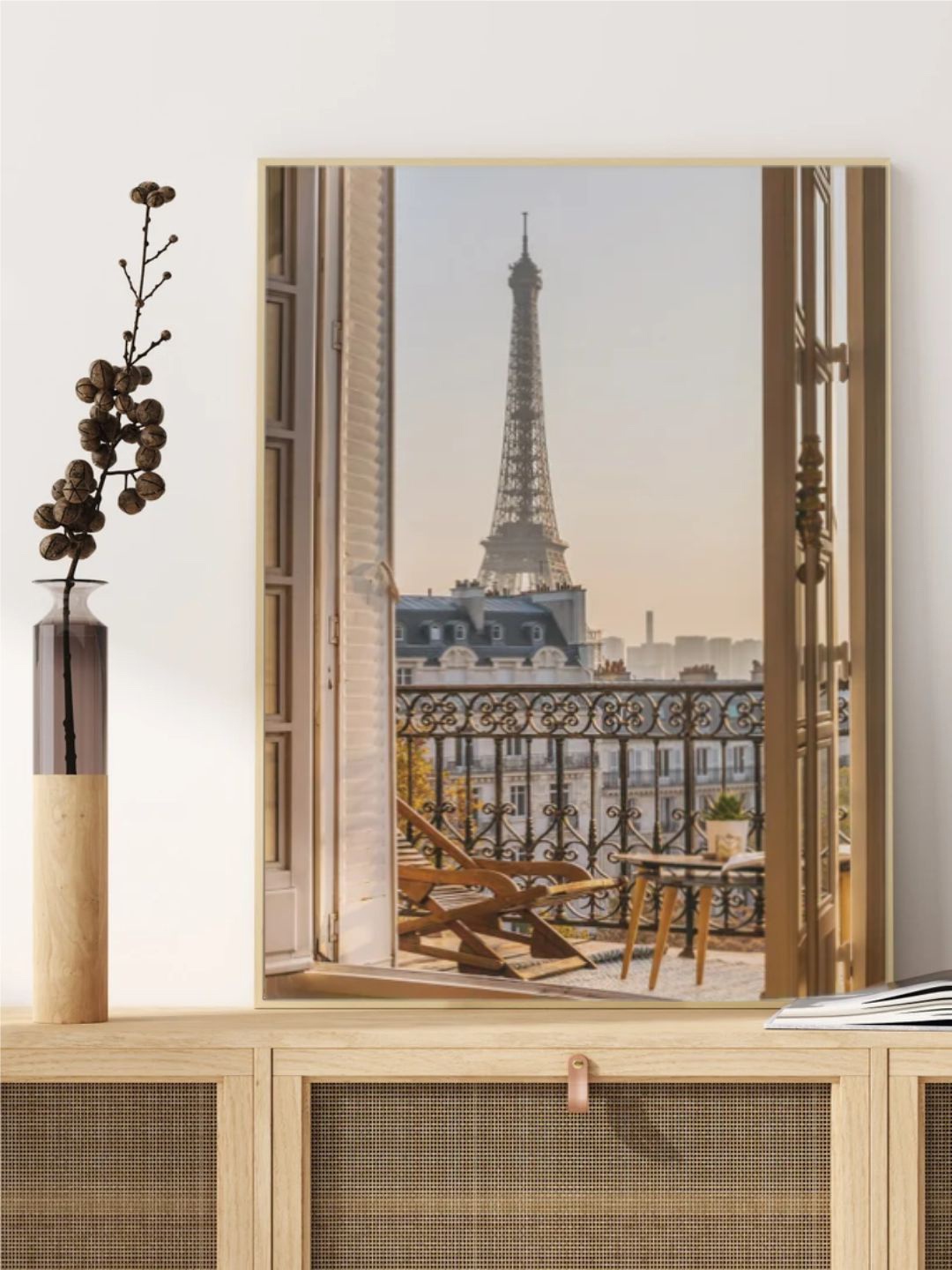 

INDIAN CLASSIC ART Beige & Brown Stunning Eiffel Tower Printed Framed Wall Art