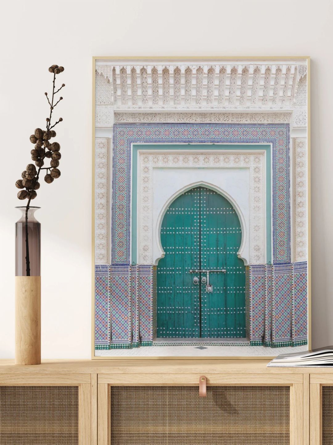 INDIAN CLASSIC ART White & Blue Moroccan Door Ornamental Art