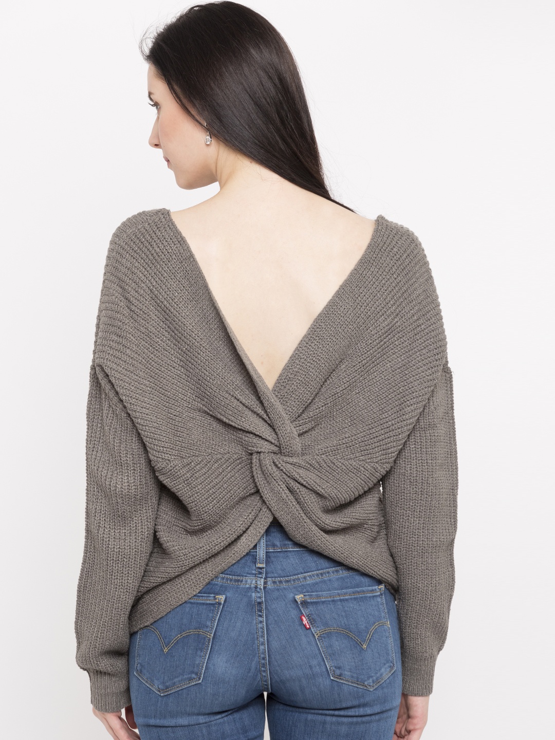 

FOREVER 21 Women Grey Self Design Styled Back Top