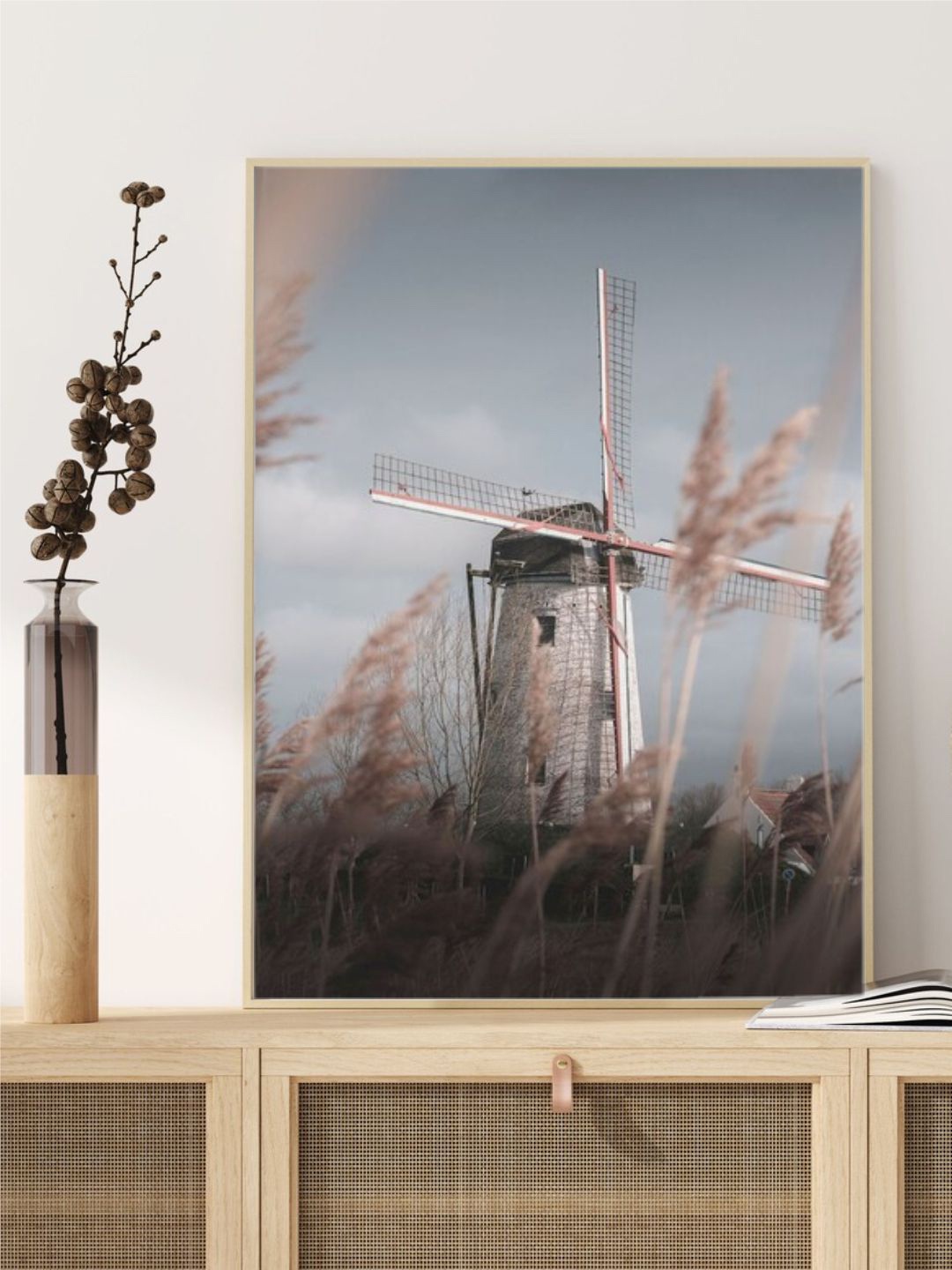 

INDIAN CLASSIC ART Blue & Brown Modern Farmhouse Printed Framed Wall Painting