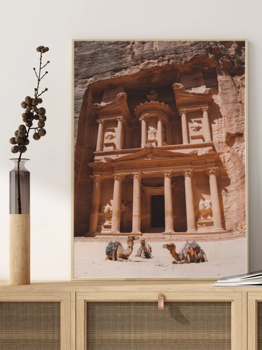 

INDIAN CLASSIC ART Pink and Grey Camels In Petra Wall Art