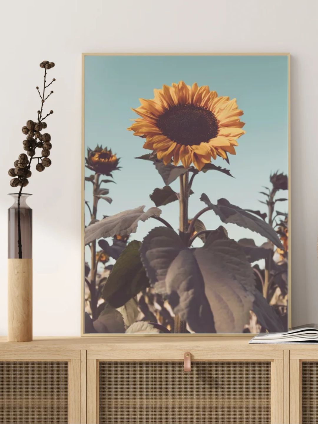 

INDIAN CLASSIC ART Blue & Grey Sun Flower Floral Wall Art
