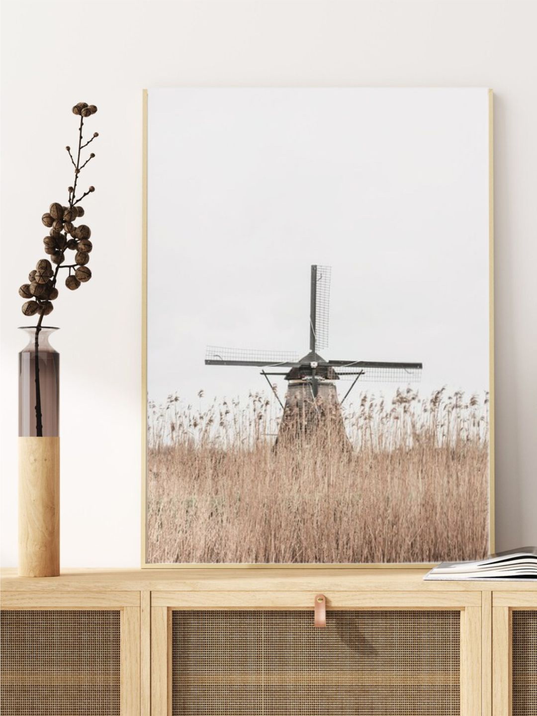 

INDIAN CLASSIC ART Beige & Blue Modern Farmhouse Printed Framed Wall Art