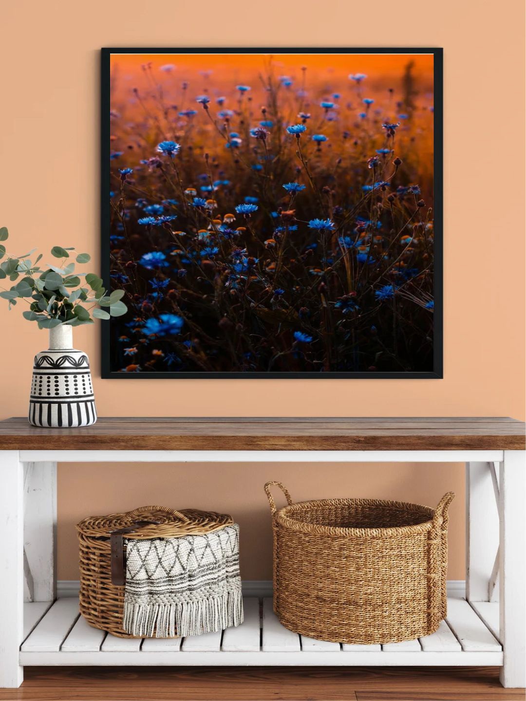 

INDIAN CLASSIC ART Blue & Brown Wildflower Field Painting