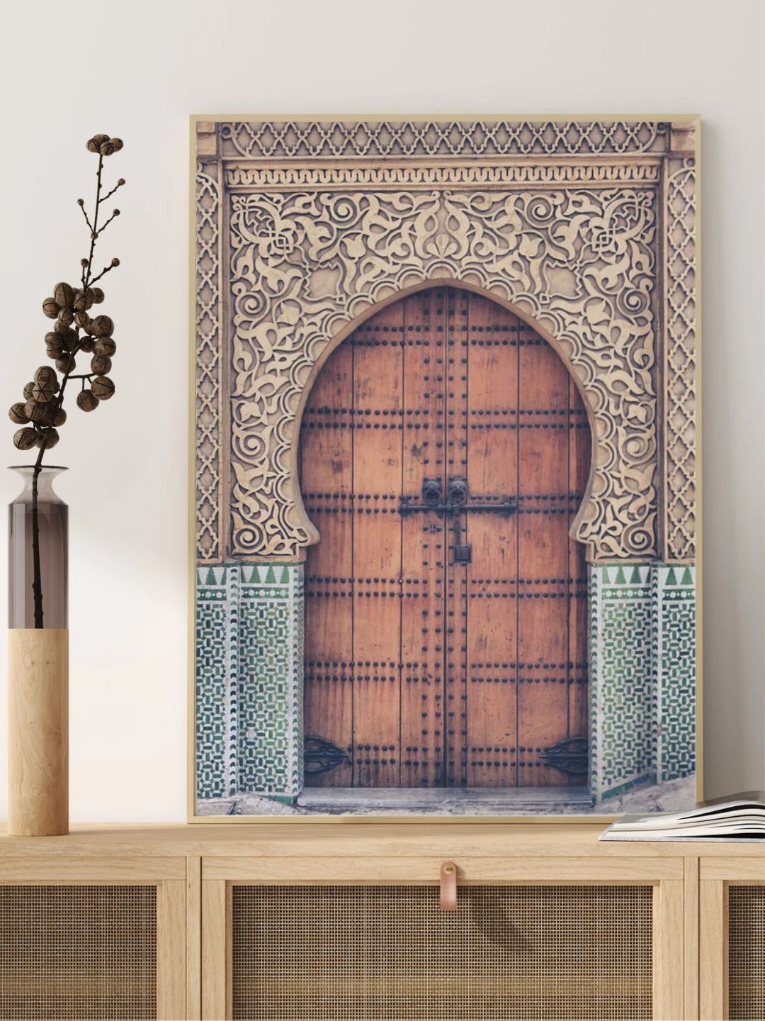 

INDIAN CLASSIC ART Beige & Blue Moroccan Door Arabic Printed Framed Wall Art
