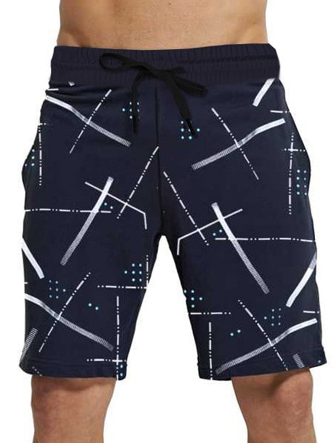 

TRIPR Men Abstract Printed Mid Raise Regular Shorts, Navy blue