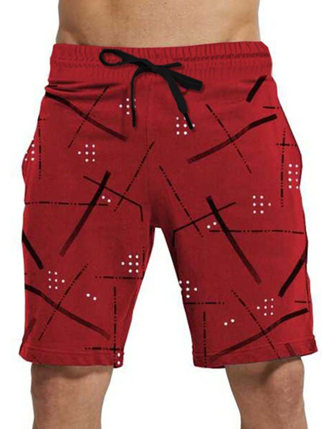 

TRIPR Men Abstract Printed Mid-Rise Cotton Regular Shorts, Red