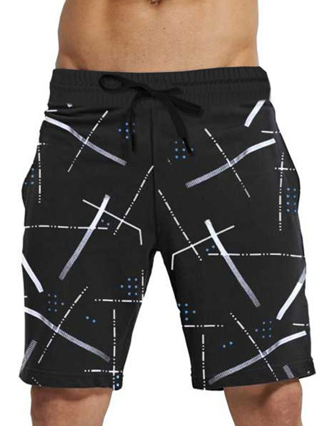 

TRIPR Men Abstract Printed Mid-Rise Cotton Regular Shorts, Black