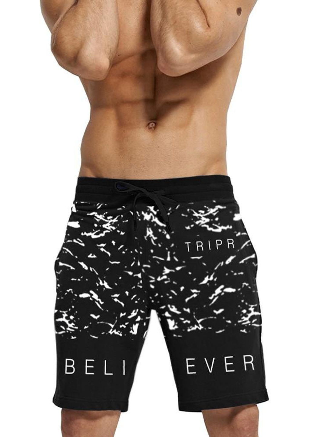 

TRIPR Men Abstract Printed Mid-Rise Cotton Regular Shorts, Black