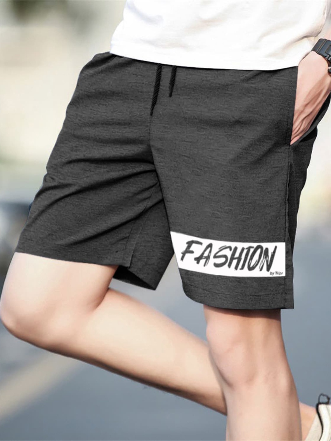 

TRIPR Men Mid-Rise Cotton Regular Shorts, Charcoal