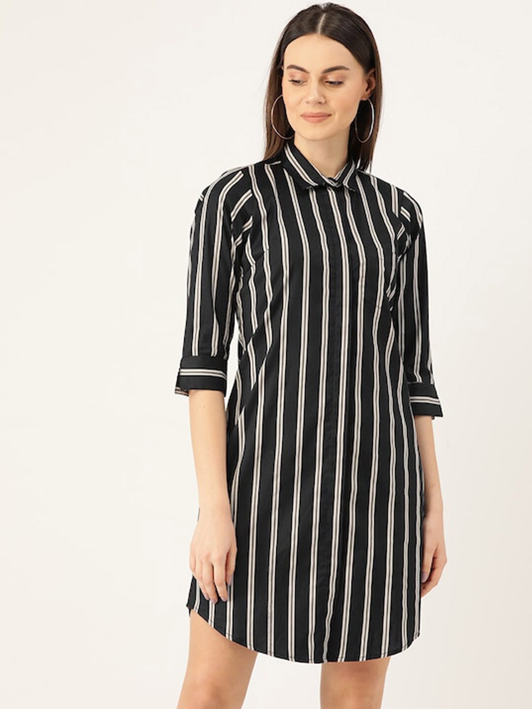 

Hancock Shirt Collar Striped Shirt Dress, Black