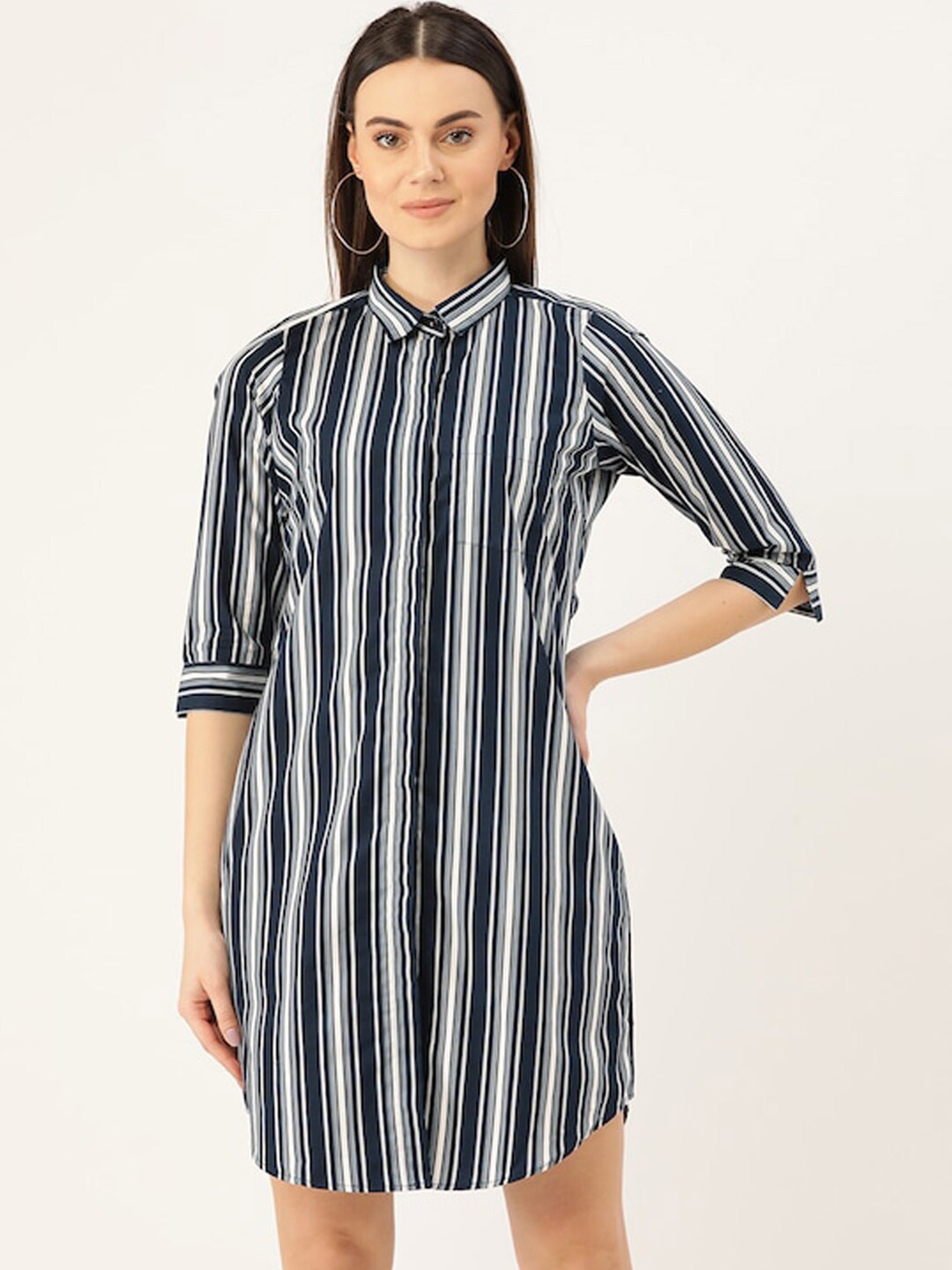 

Hancock Shirt Collar Striped Shirt Dress, Navy blue