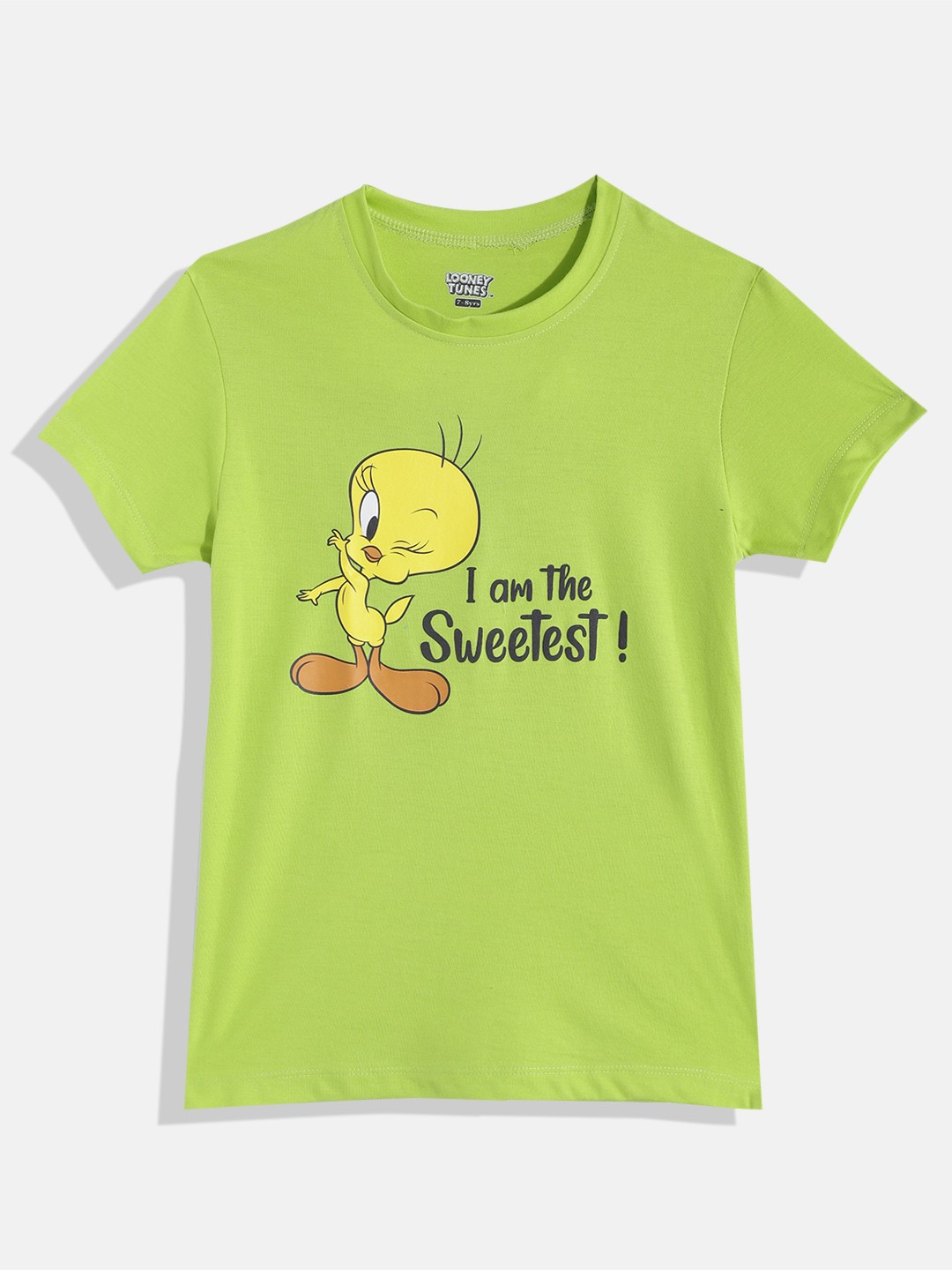 

Eteenz Girls Premium Cotton Tweety Printed T-shirt, Lime green