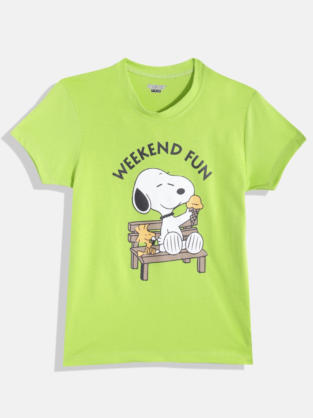 

Eteenz Girls Premium Cotton Snoopy Printed T-shirt, Lime green