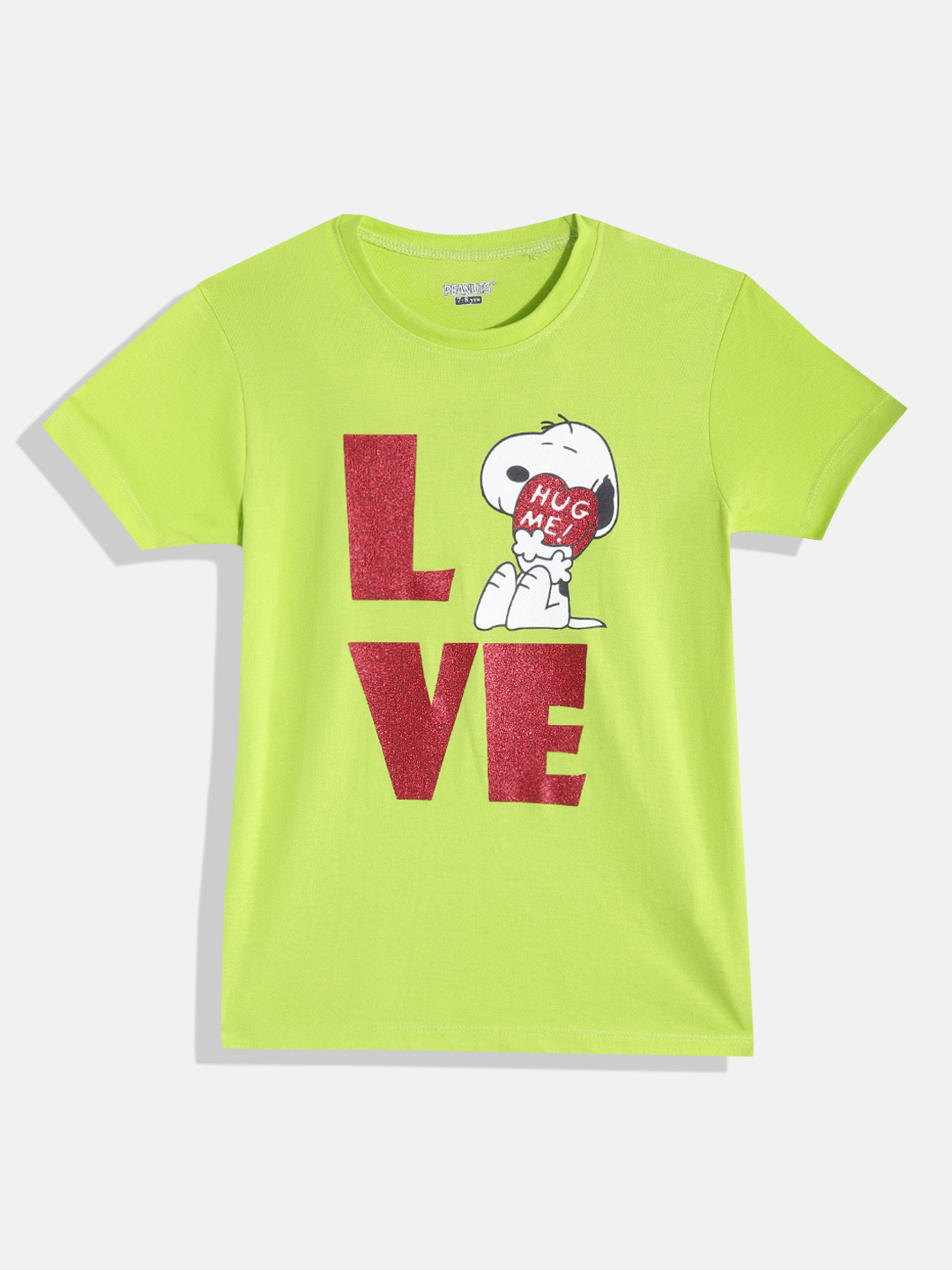 

Eteenz Girls Premium Cotton Snoopy Printed T-shirt, Lime green