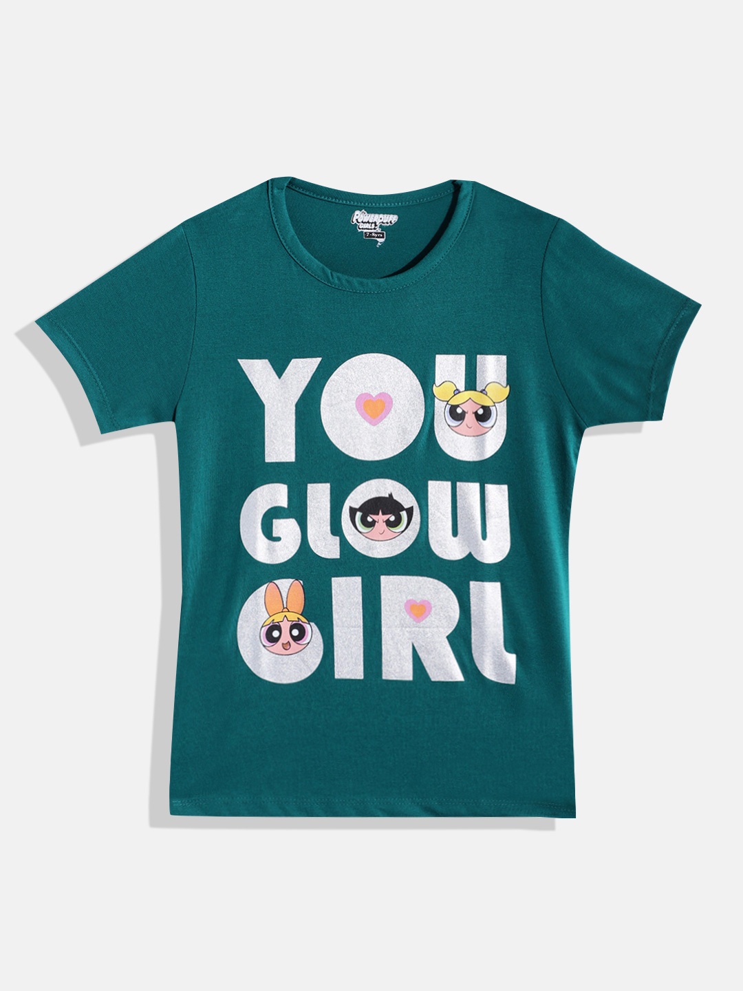 

Eteenz Girls Premium Cotton Powerpuff Girls Printed T-shirt, Green