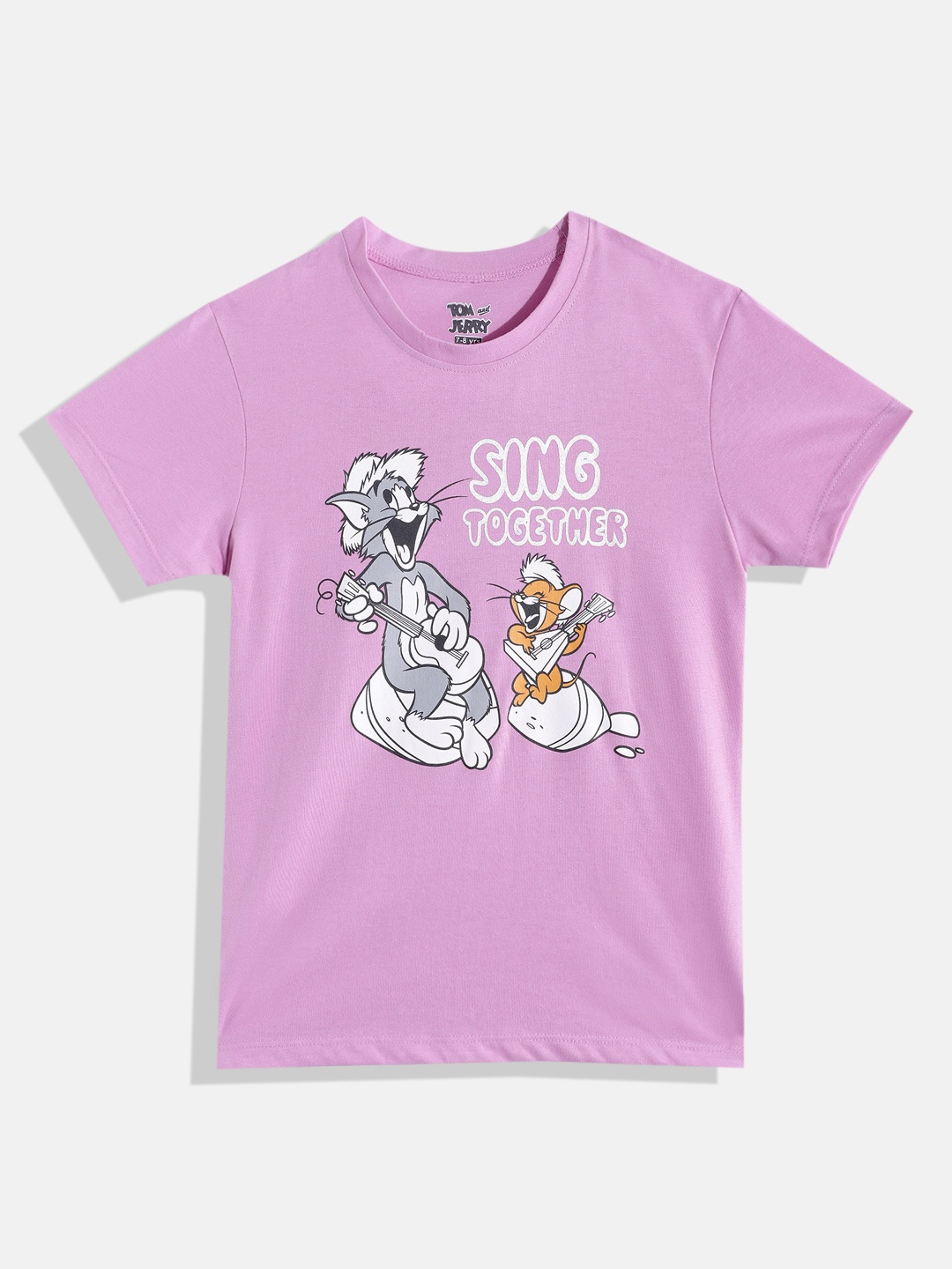 

Eteenz Girls Premium Cotton Tom & Jerry Printed T-shirt, Violet