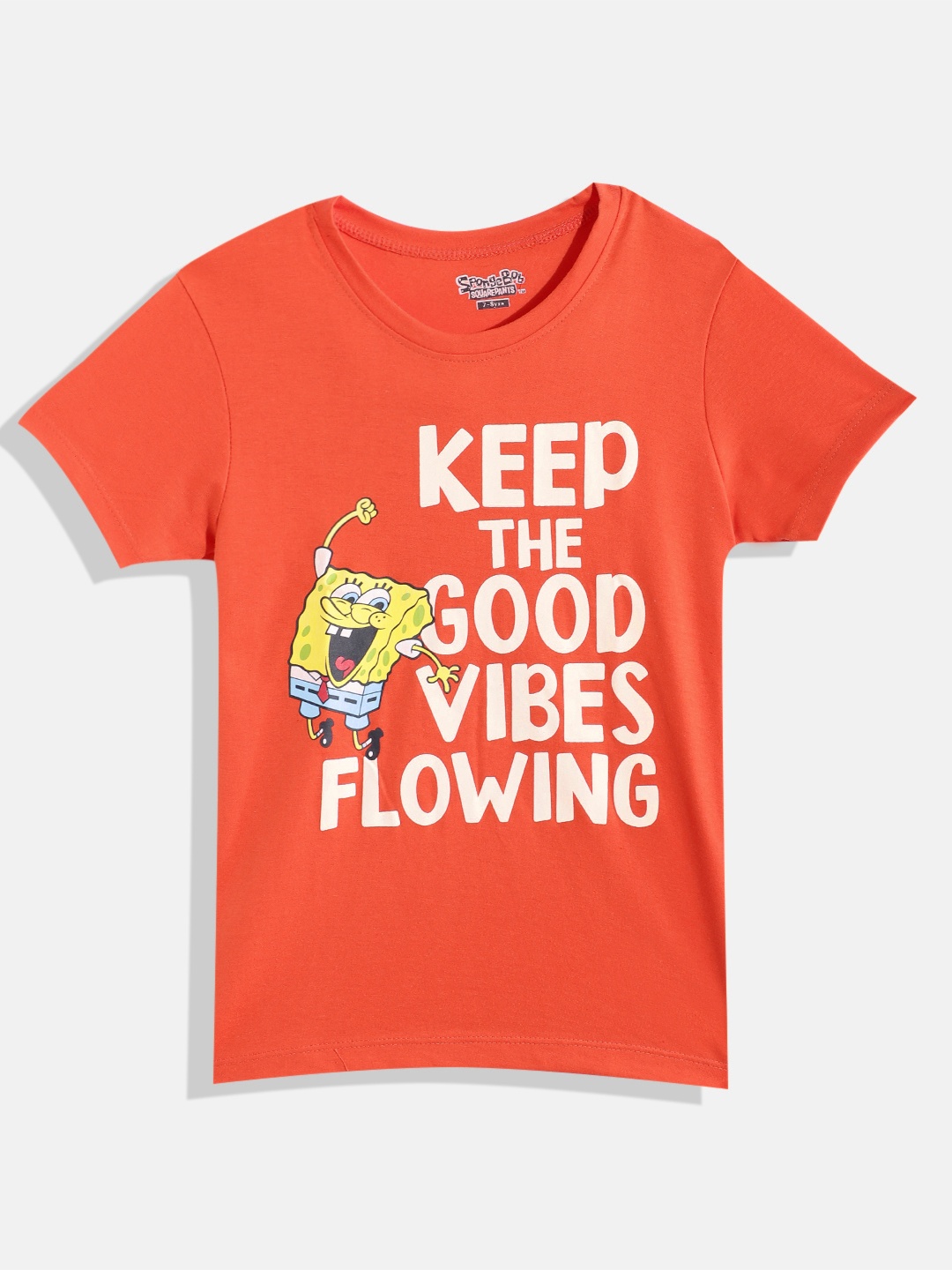 

Eteenz Girls Premium Cotton Spongebob Printed T-shirt, Orange