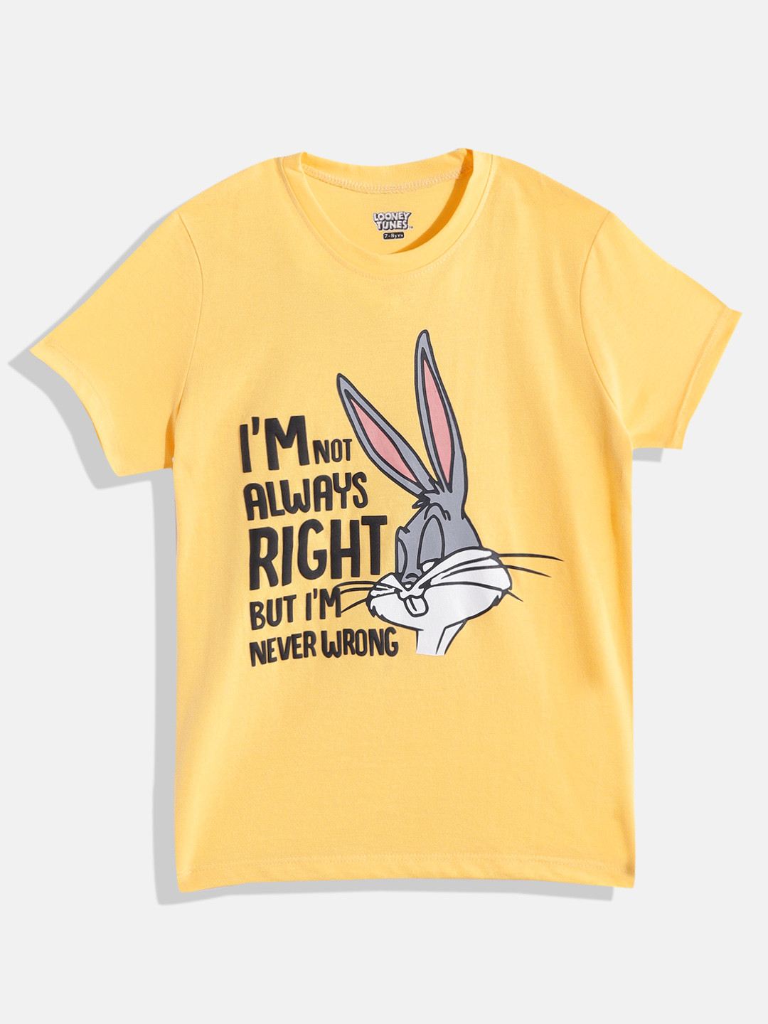 

Eteenz Girls Premium Cotton Bugs Bunny Printed T-shirt, Yellow