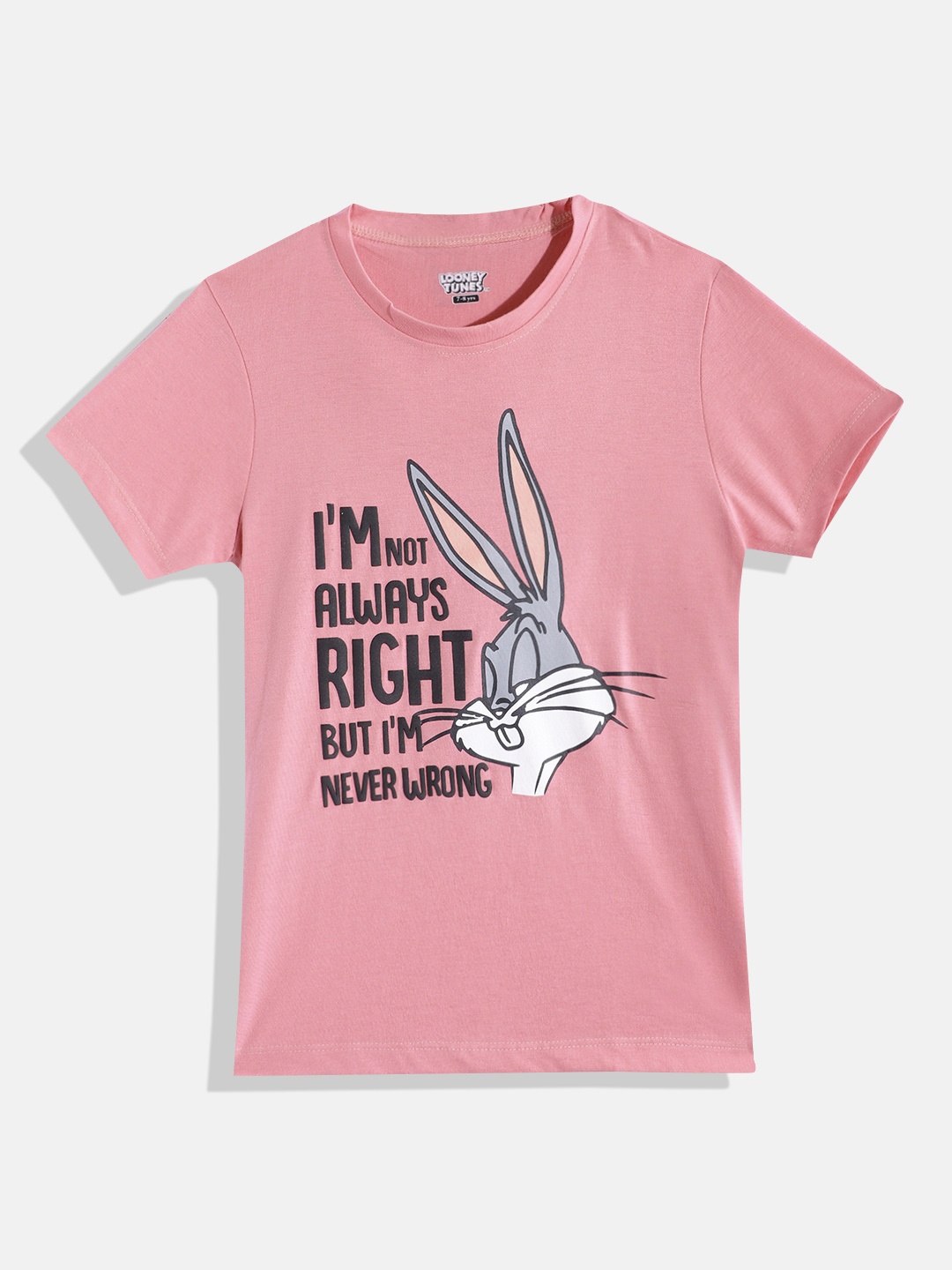 

Eteenz Girls Premium Cotton Bugs Bunny Printed T-shirt, Rose
