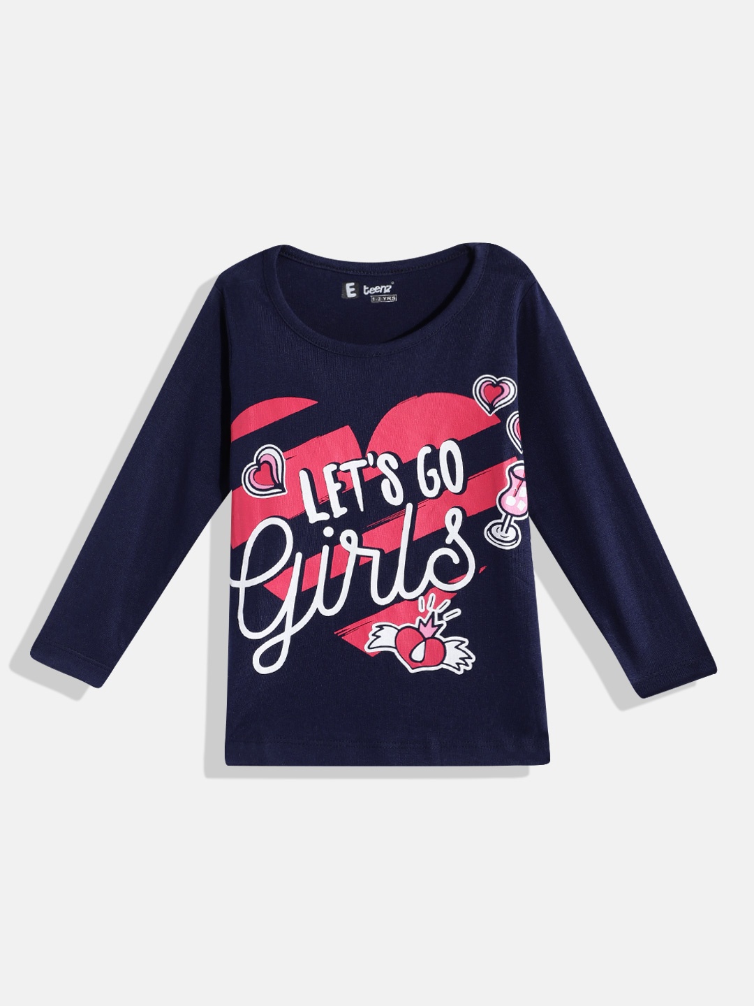 

Eteenz Girls Premium Cotton Typography Printed T-shirt, Navy blue
