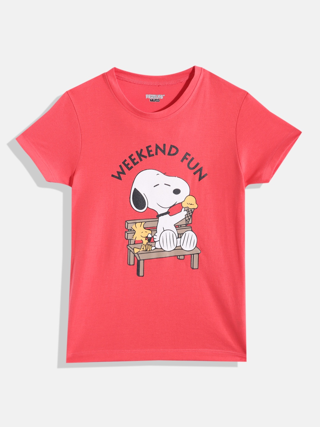 

Eteenz Girls Premium Cotton Snoopy Printed T-shirt, Coral