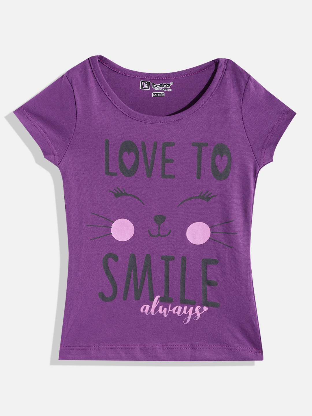 

Eteenz Girls Premium Cotton Typography Printed T-shirt, Purple