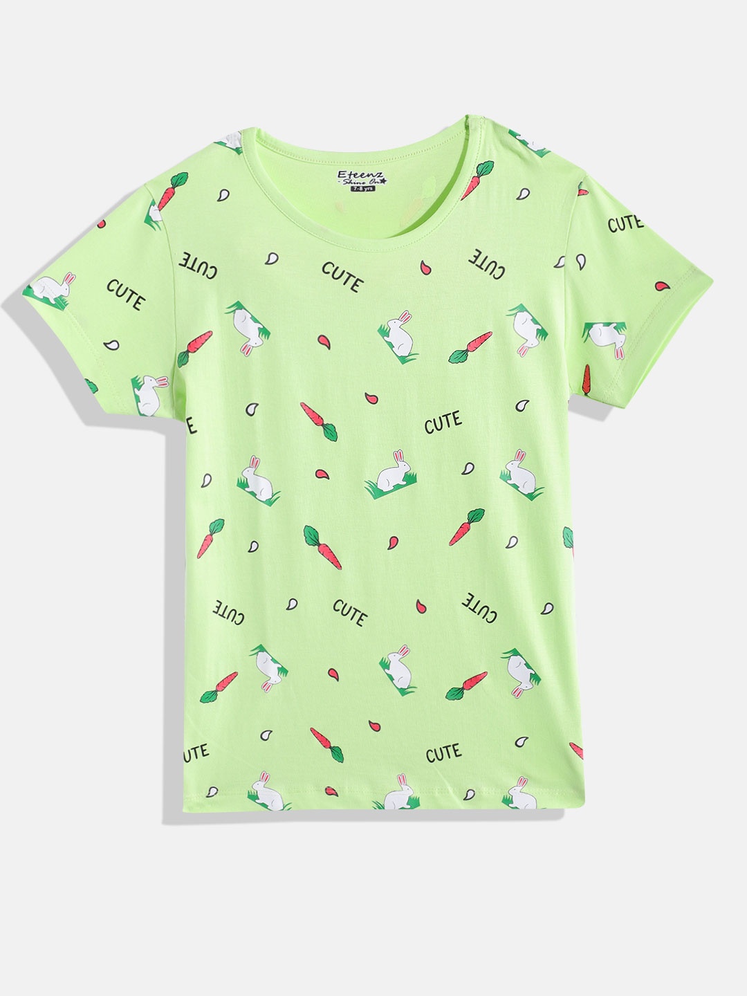 

Eteenz Girls Premium Cotton Conversational Printed T-shirt, Green