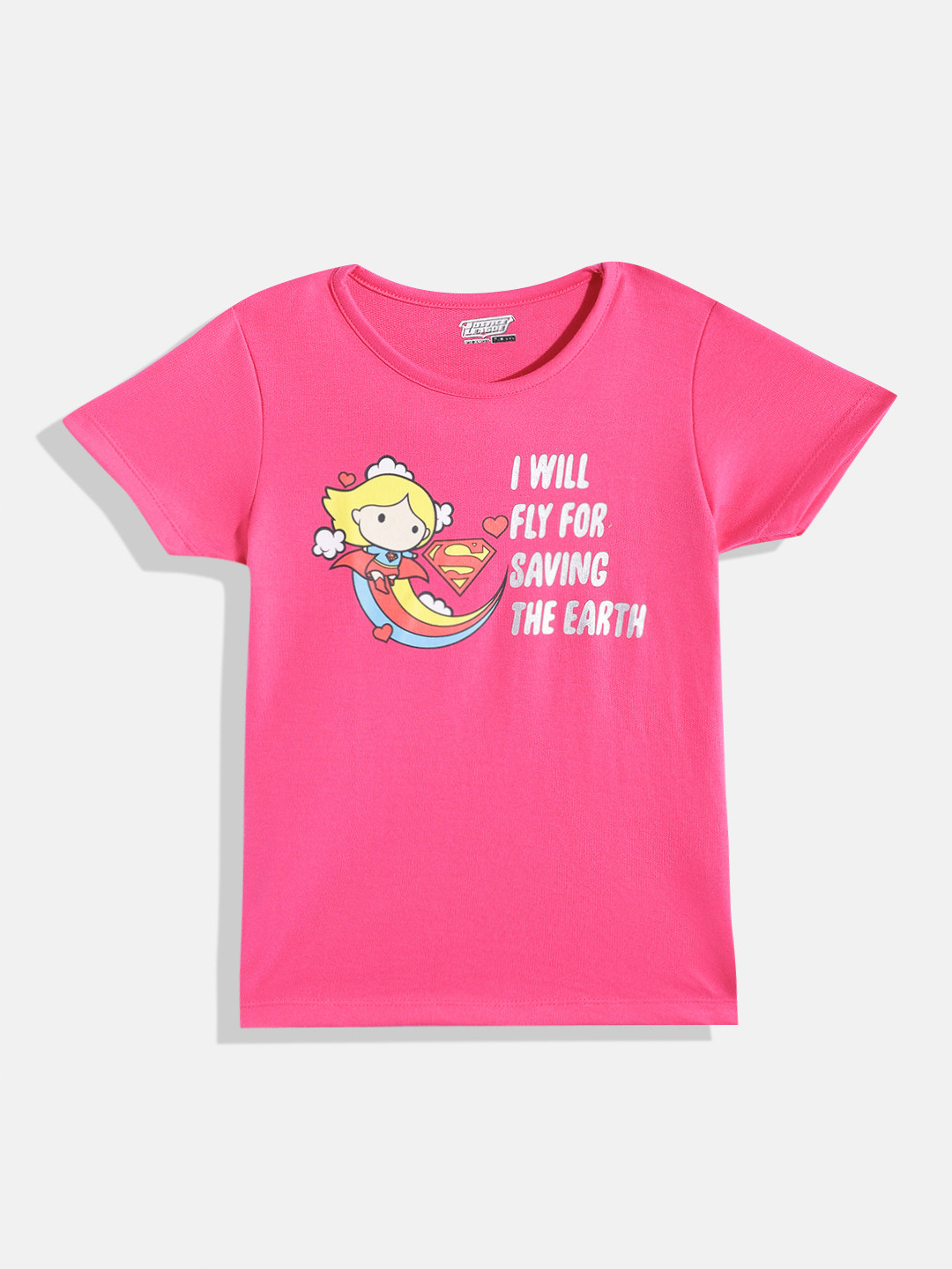 

Eteenz Girls Premium Cotton Justice League Printed T-shirt, Fuchsia