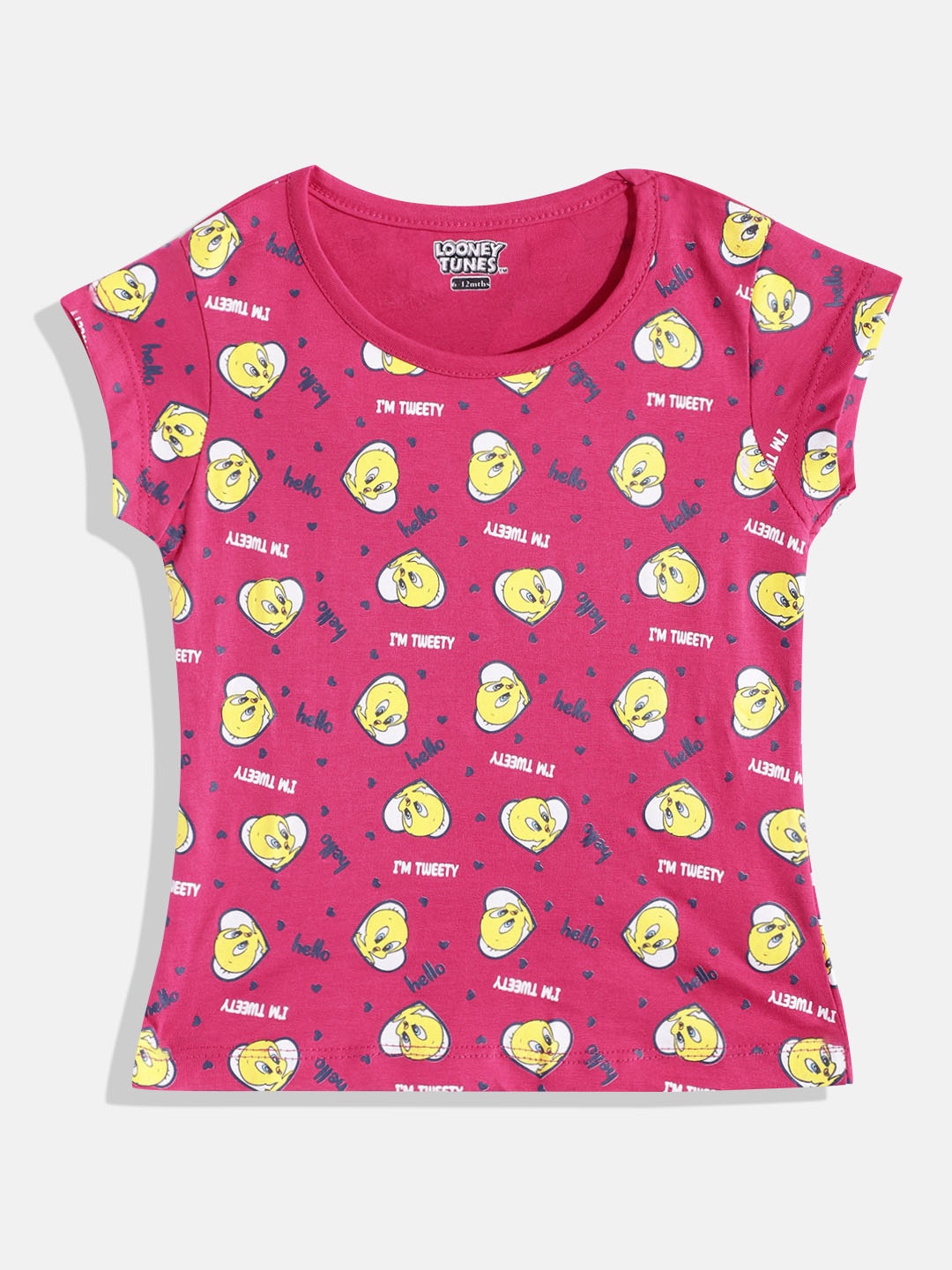 

Eteenz Girls Premium Cotton Tweety Printed T-shirt, Fuchsia