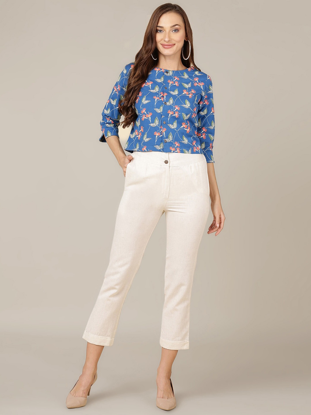 

MALHAAR Printed Shirt With Trousers, Blue