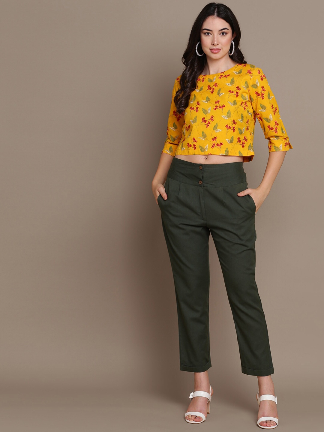 

MALHAAR Floral Printed Crop Top & Trouser, Yellow
