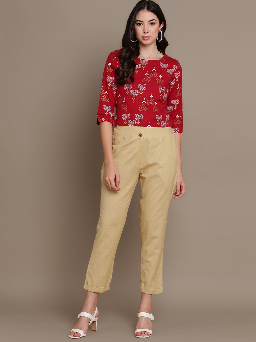 

MALHAAR Floral Printed Crop Top & Trouser, Red
