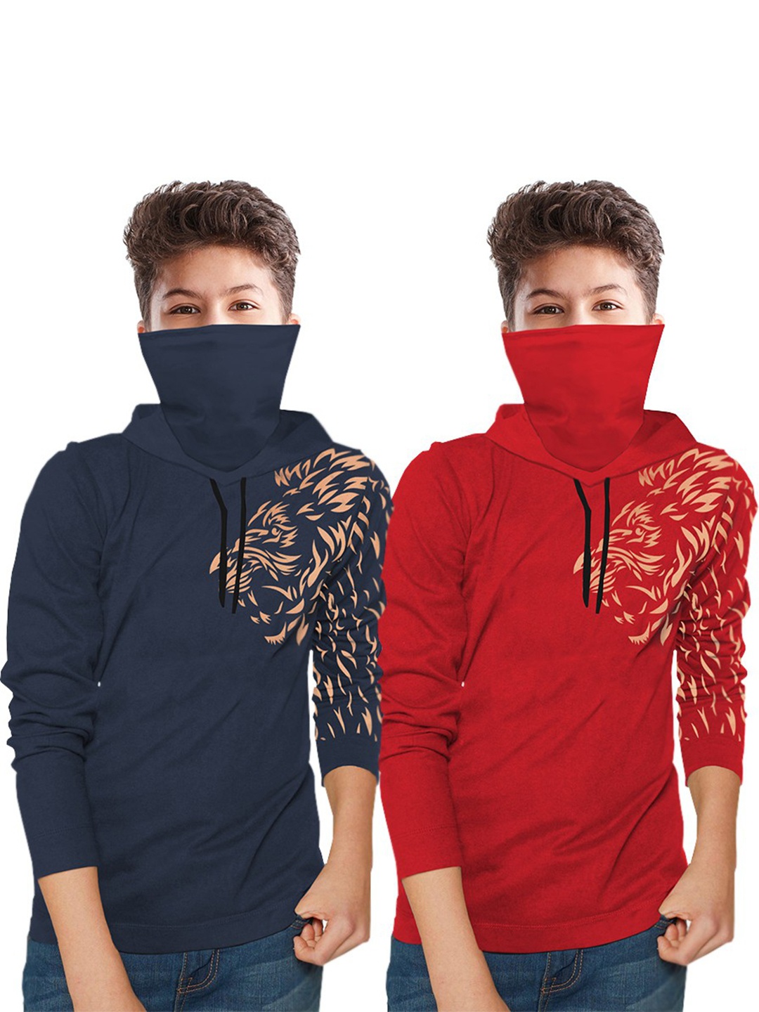 

TRIPR Boys Pack Of 2 Graphic Printed Hooded Cotton T-Shirt, Red