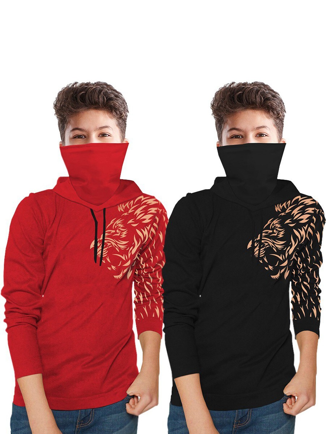 

TRIPR Boys Pack Of 2 Hooded Cotton T-shirt, Black