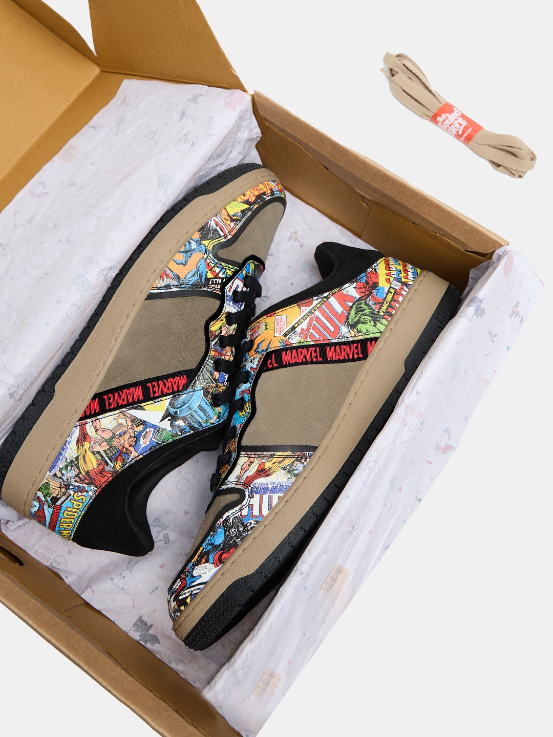 

The Souled Store Men Marvel: Comics Printed Suede Sneakers, Beige